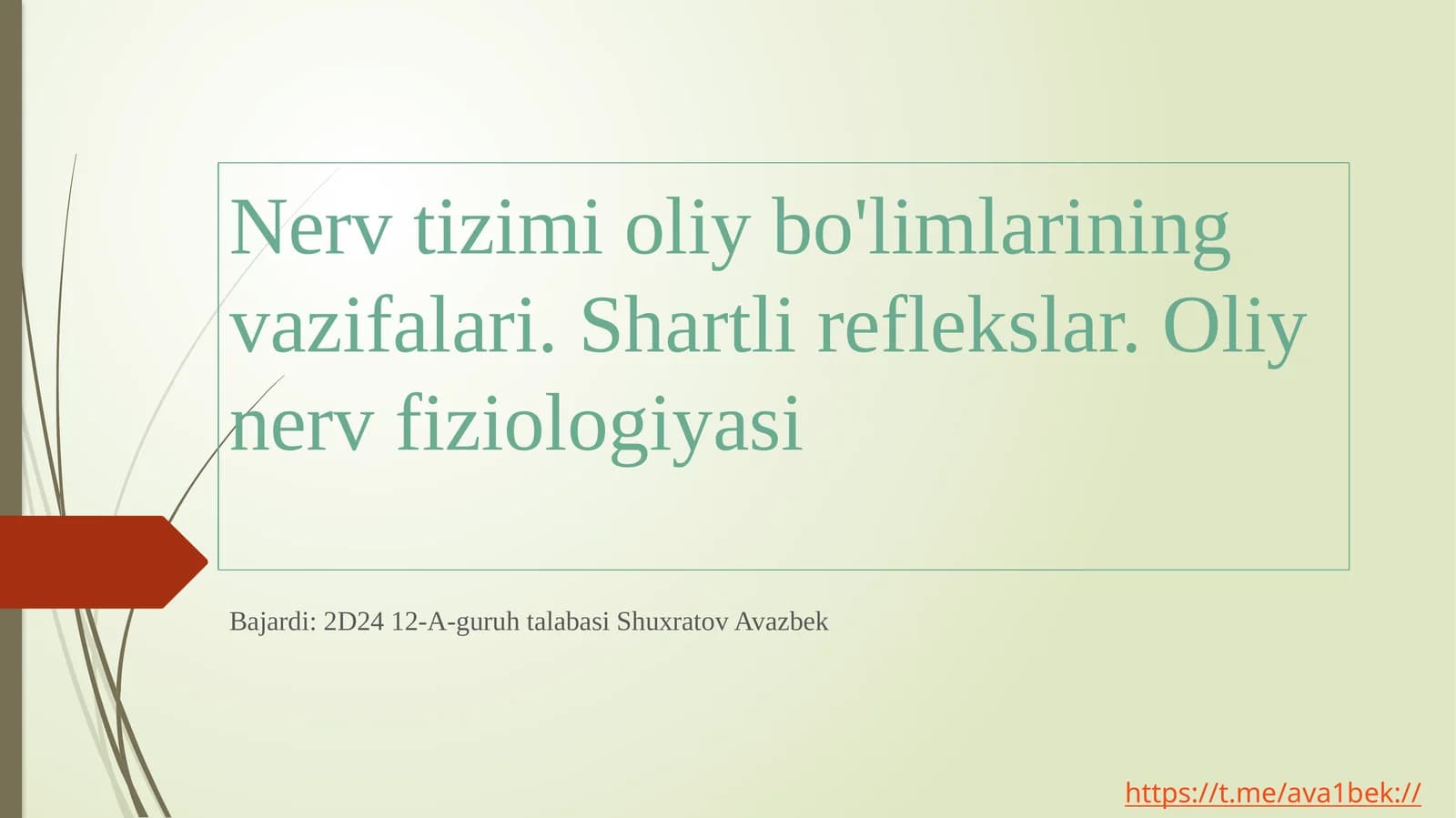 Nerv tizimi oliy bo'limlarining vazifalari. Shartli reflekslar. Oliy nerv fiziologiyasi