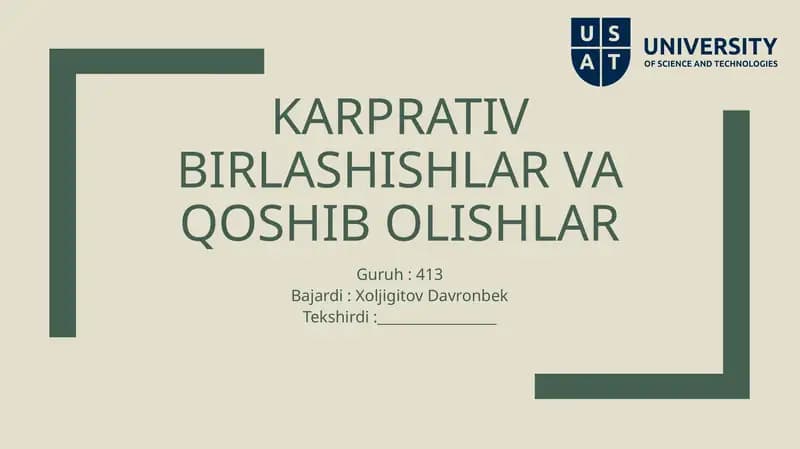 Korporativ birlashishlar va qo'shibolishlar