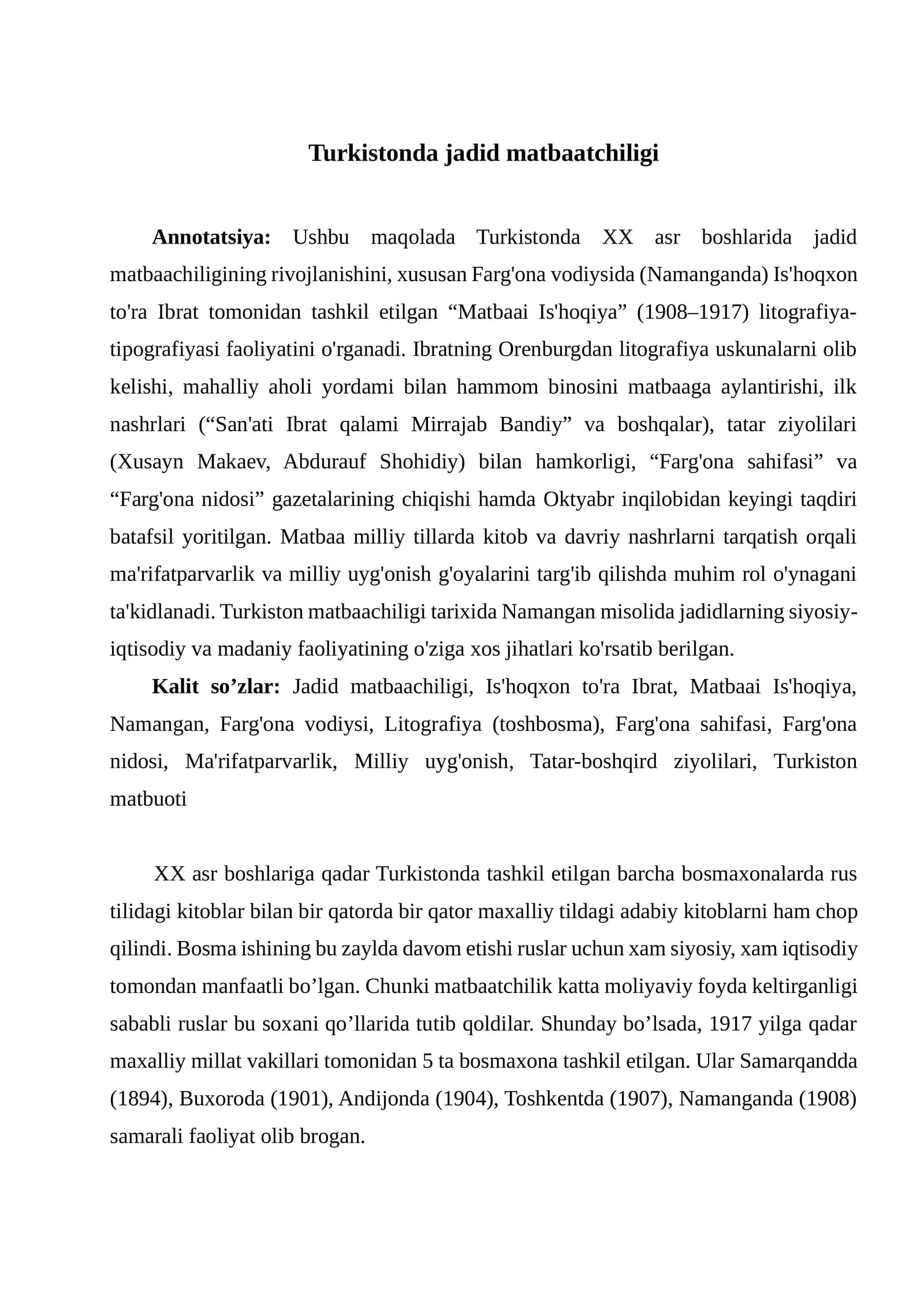 Turkistonda jadid matbaatchiligi