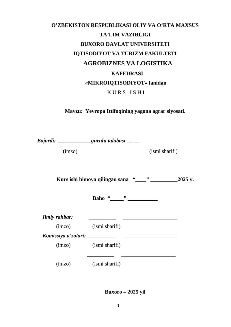 Mikroiqtisodiyot Kurs Ishi