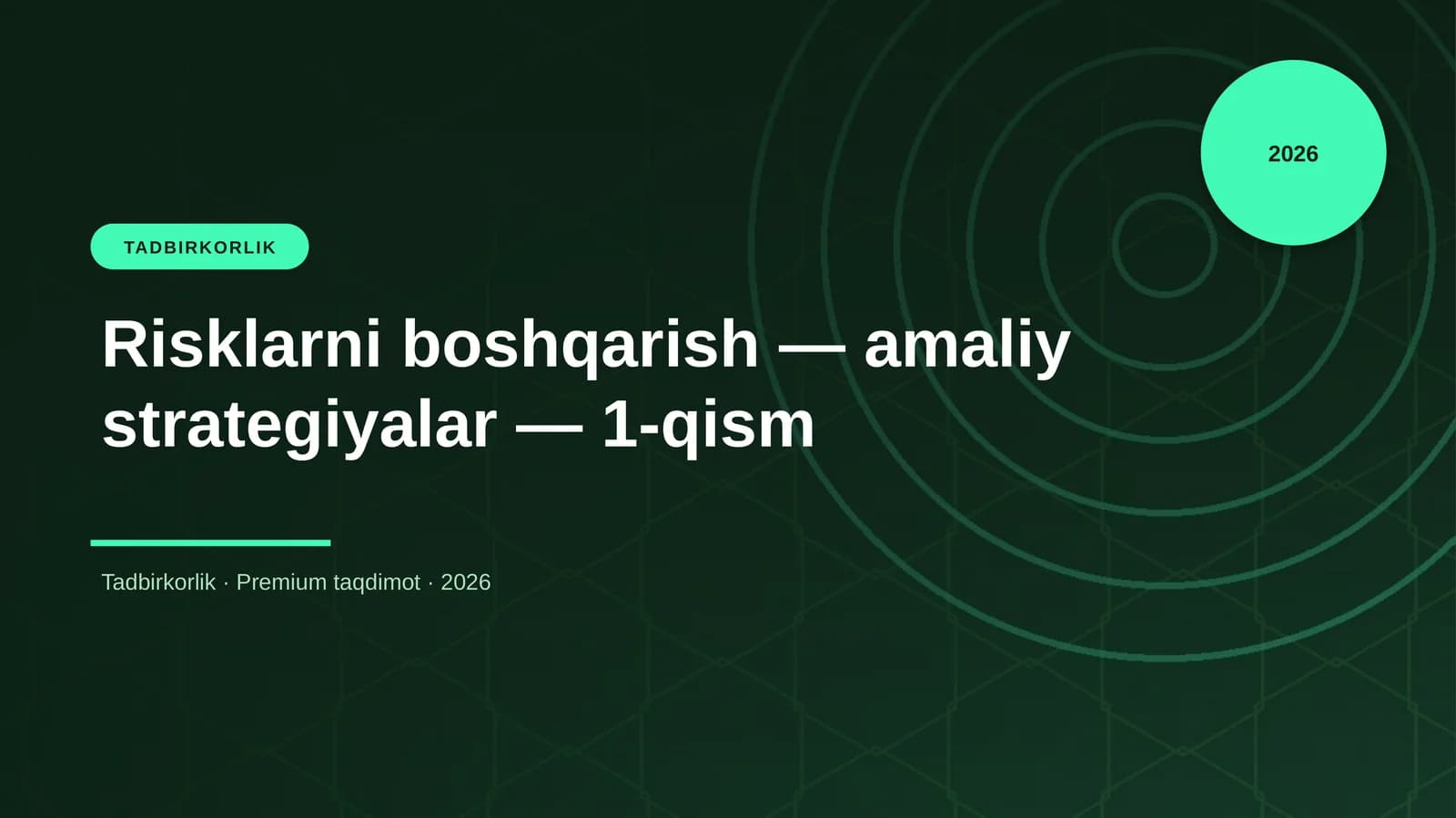 Risklarni boshqarish — amaliy strategiyalar — 1-qism