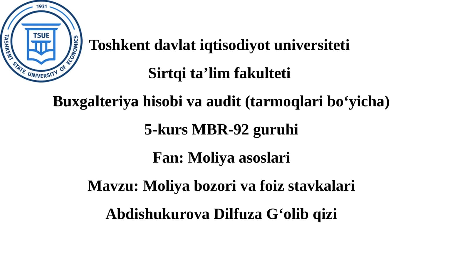 Moliyabozori va foiz stavkalari