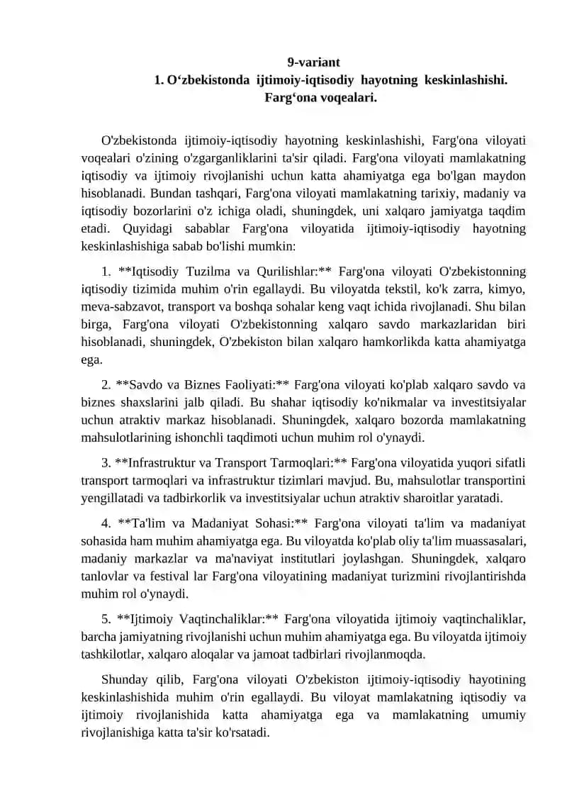 O'zbekistonda ijtimoiy-iqtisodiy hayotning keskinlashishi. Farg‘ona voqealari