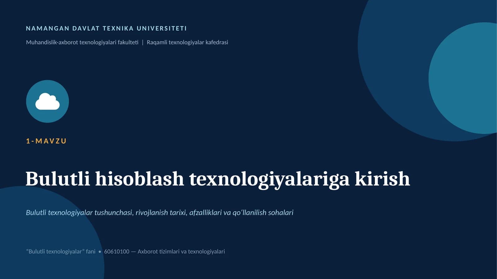Bulutli hisoblash texnologiyalariga kirish