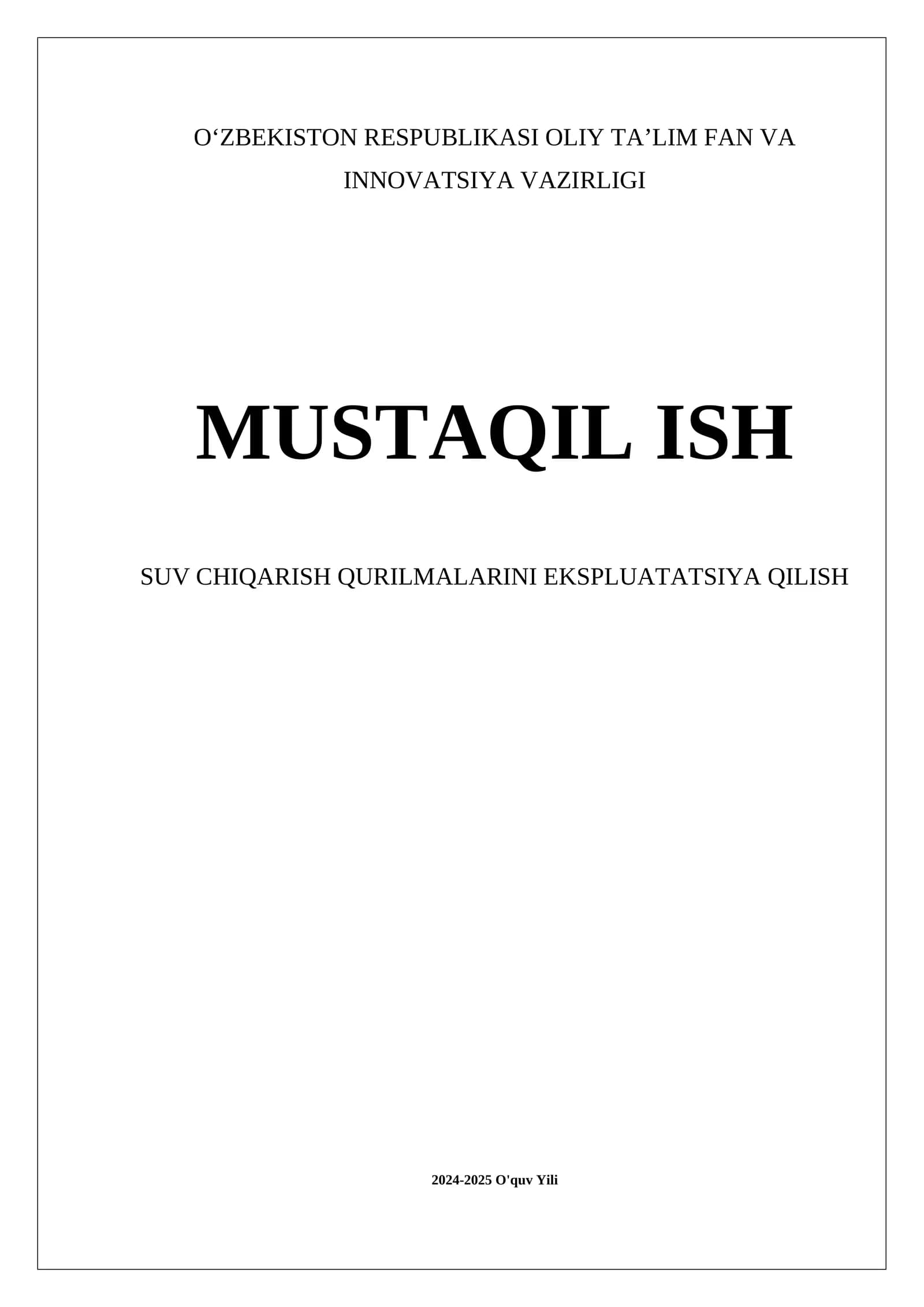 Suv chiqarish qurilmalarini ekspluatatsiya qilish