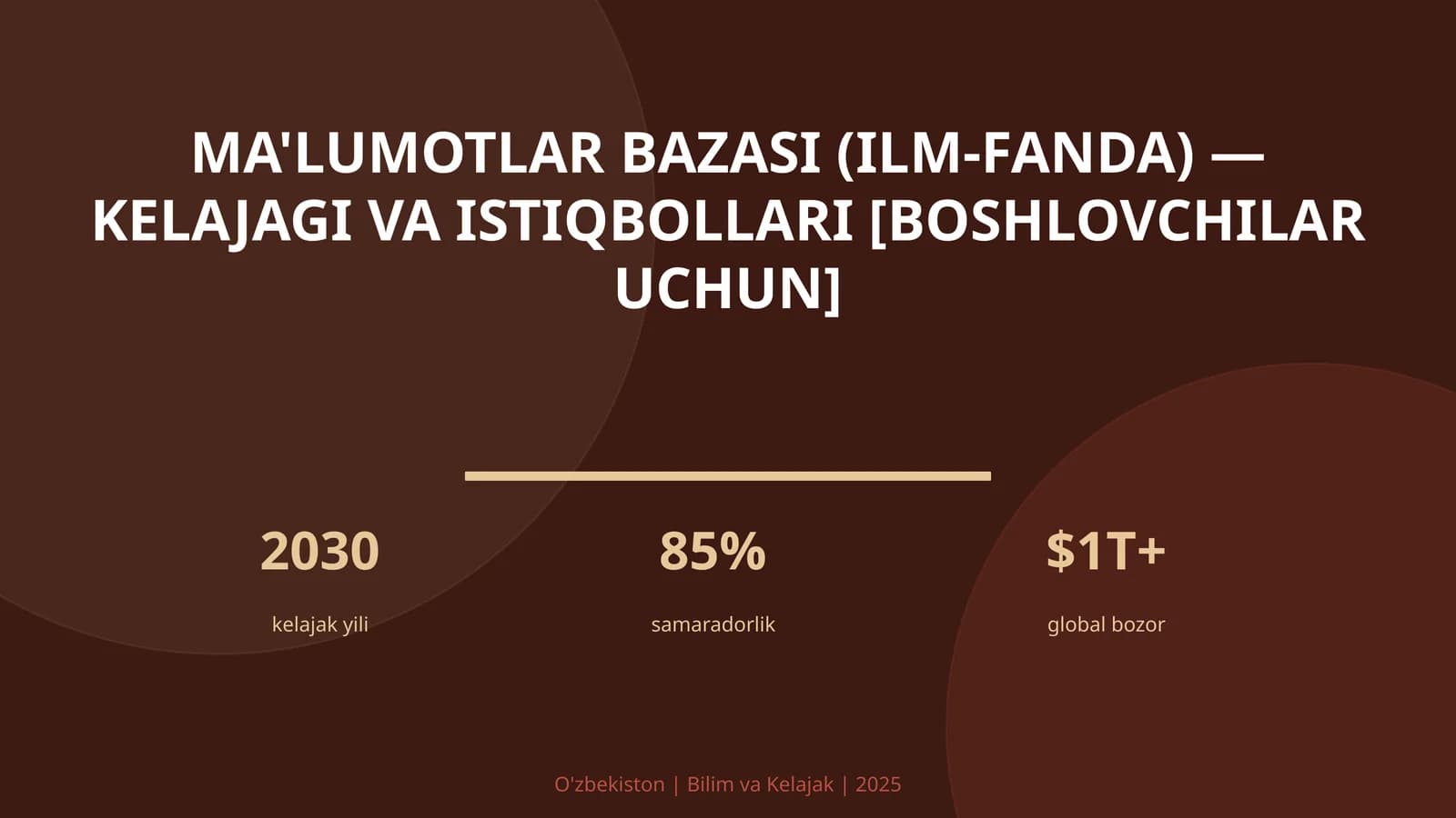 MA'LUMOTLAR BAZASI (ILM-FANDA) — KELAJAGI VA ISTIQBOLLARI [BOSHLOVCHILAR UCHUN]