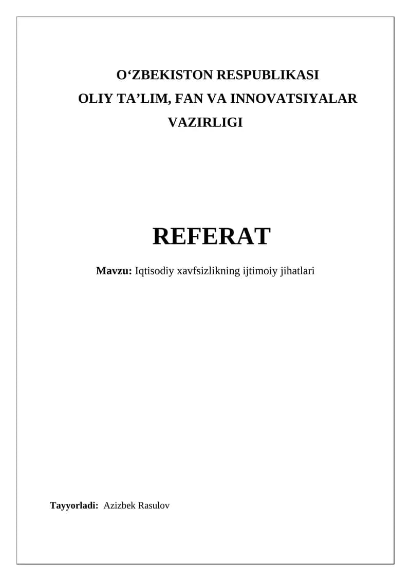 Iqtisodiy xavfsizlikning ijtimoiy jihatlari