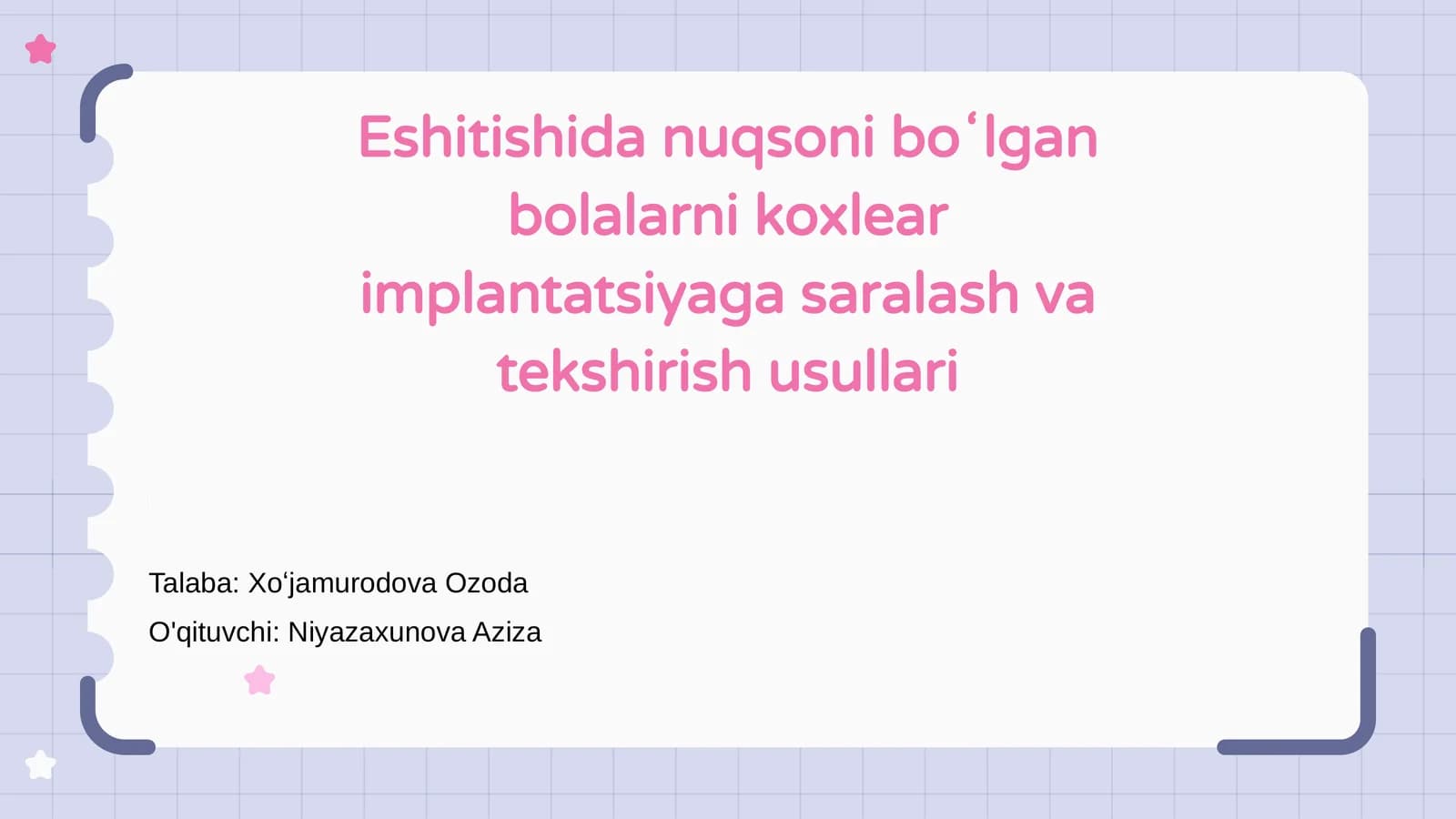 Eshitishida nuqsoni boʻlgan bolalarni koxlear implantatsiyaga saralash va tekshirish usullari