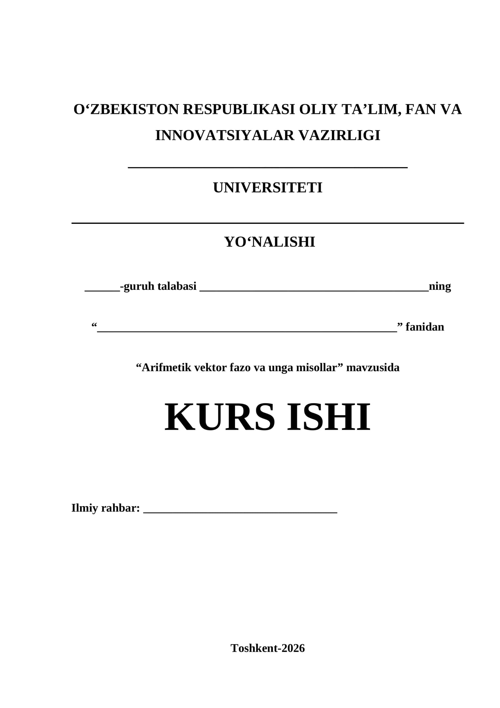 Arifmetik vektor fazo va unga misollar