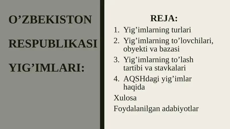 O'ZBEKISTON RESPUBLIKASI YIG'IMLARI