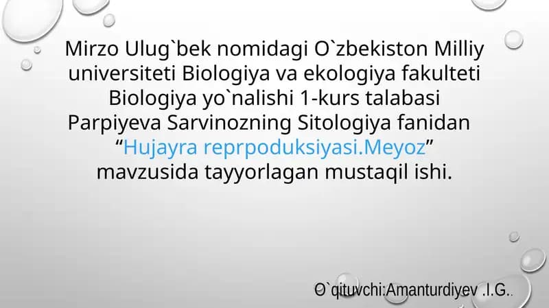 Hujayra reproduksiyasi. Meyoz
