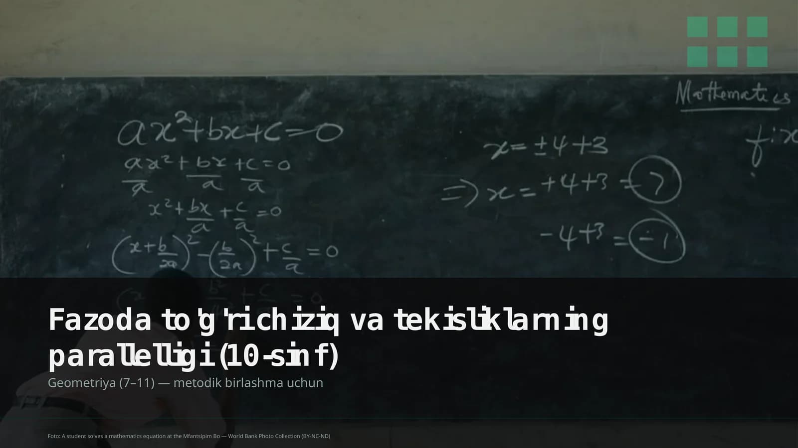 Fazoda to'g'ri chiziq va tekisliklarning parallelligi (10-sinf)