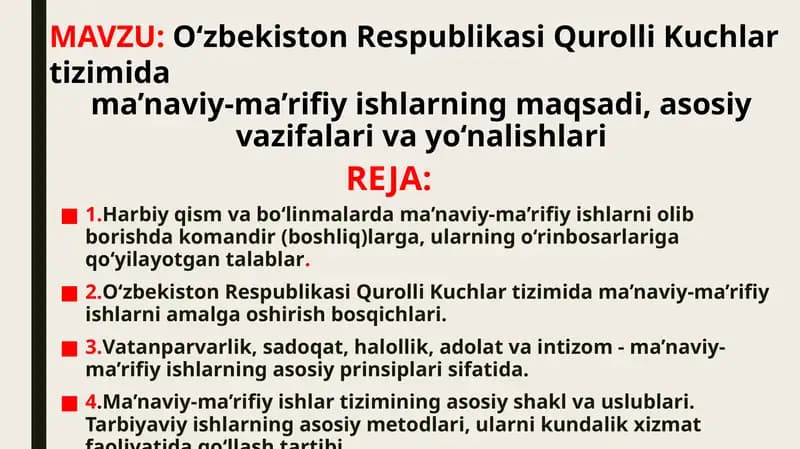 O‘zbekiston Respublikasi Qurolli Kuchlar tizimi