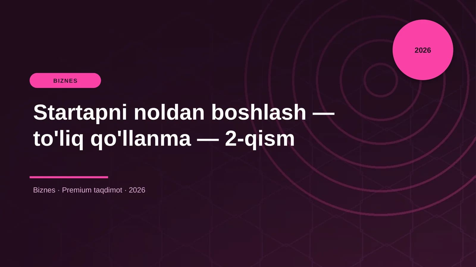 Startapni noldan boshlash — to'liq qo'llanma — 2-qism