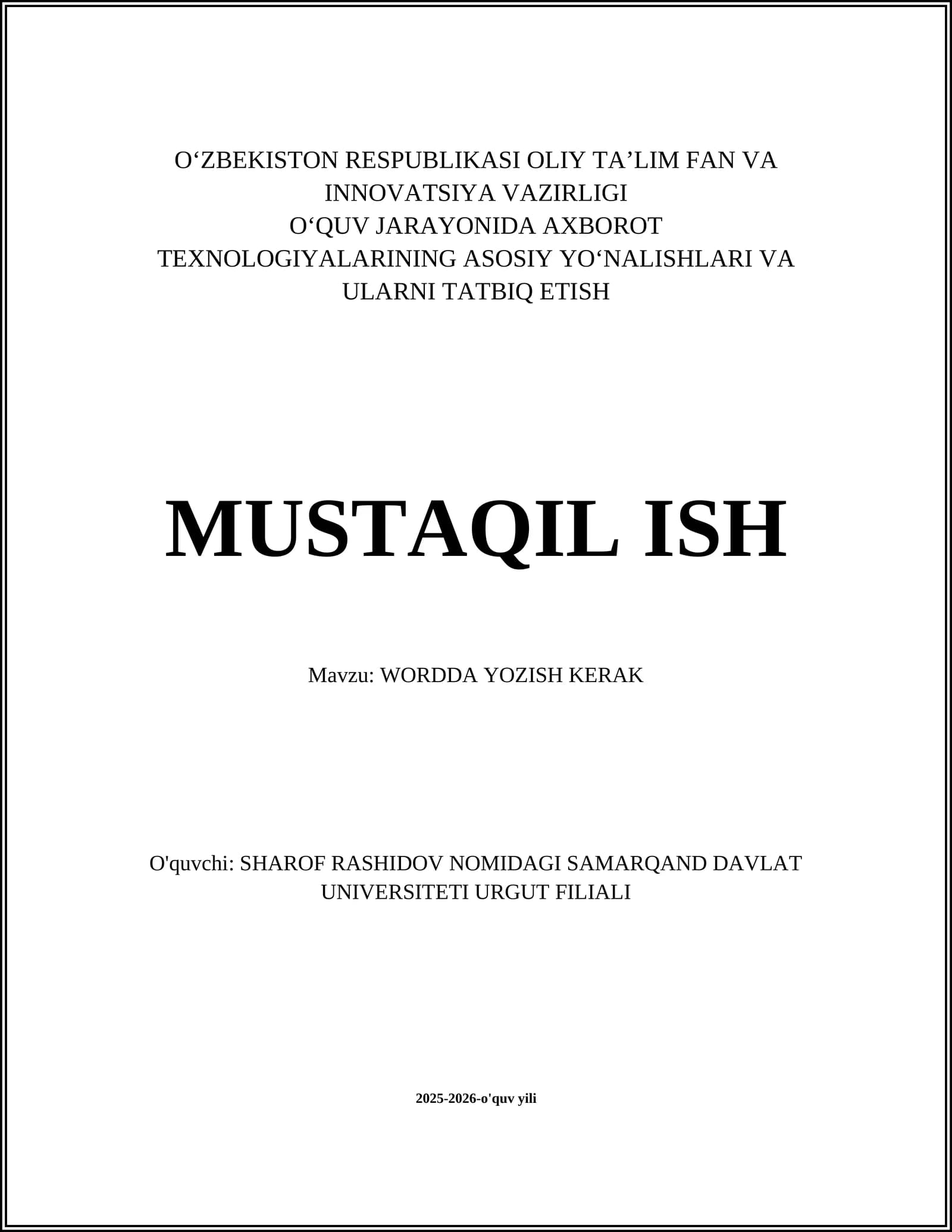 Wordda Yozish Kerak