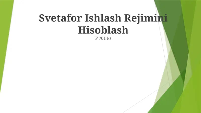 Svetafor Ishlash Rejimini Hisoblash