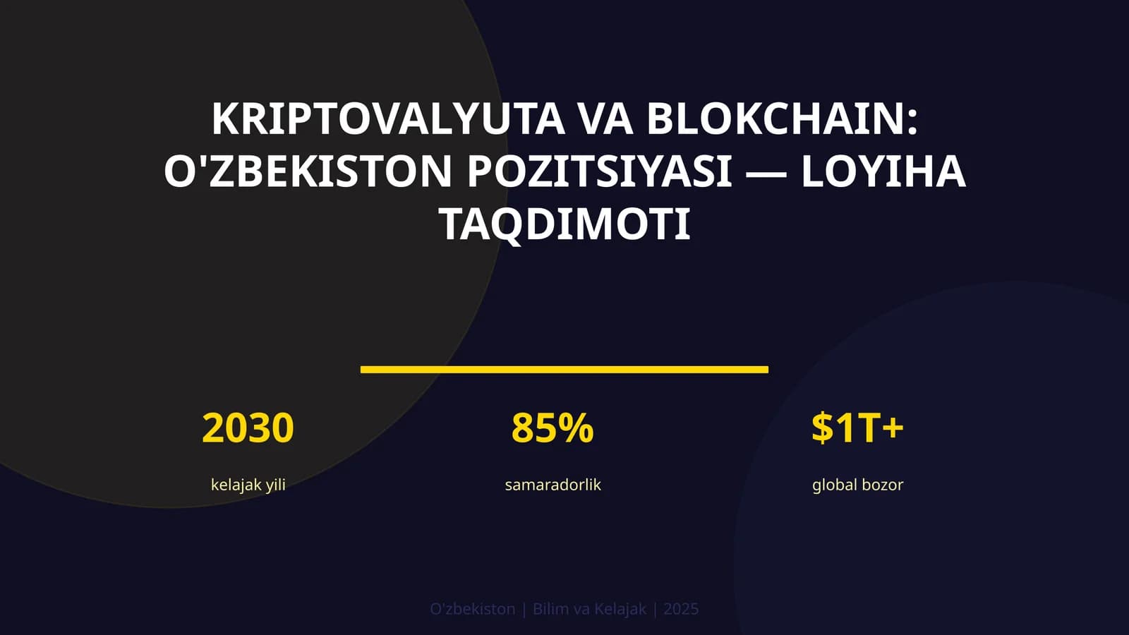 Kriptovalyuta va blokchain: O'zbekiston pozitsiyasi — loyiha taqdimoti