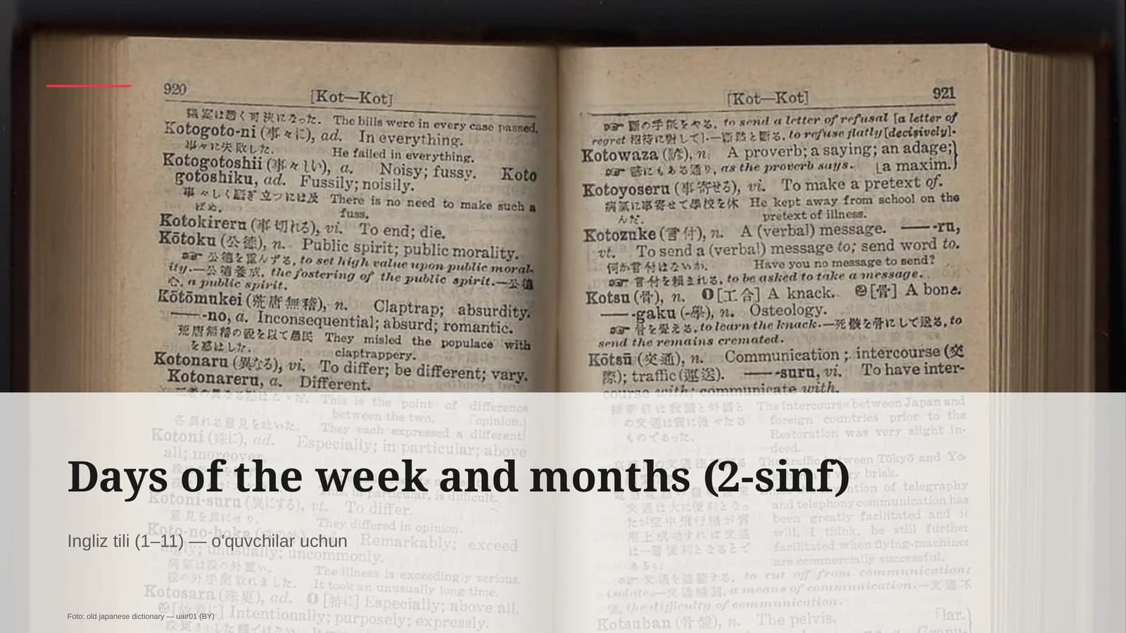 Days of the week and months (2-sinf)