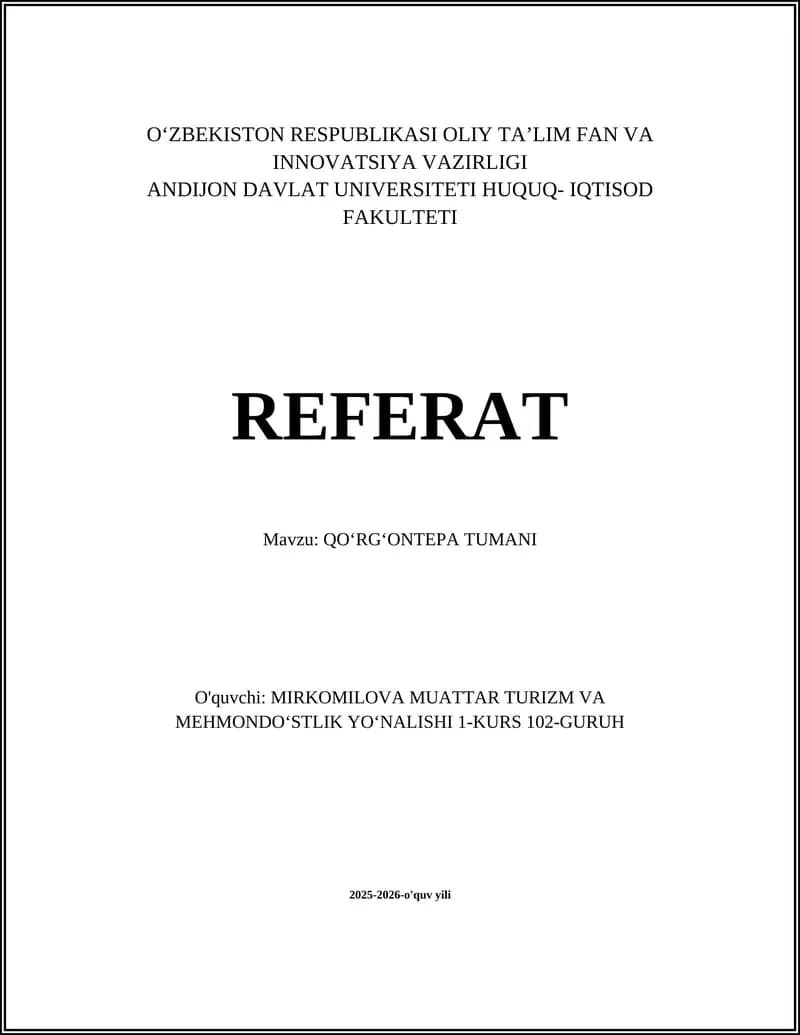 Qoʻrgʻontepa Tumani Referat