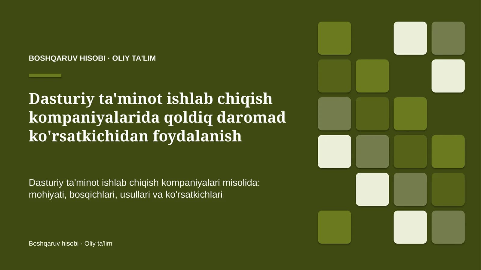dasturiy ta'minot ishlab chiqish kompaniyalarida qoldiq daromad ko'rsatkichidan foydalanish 8629