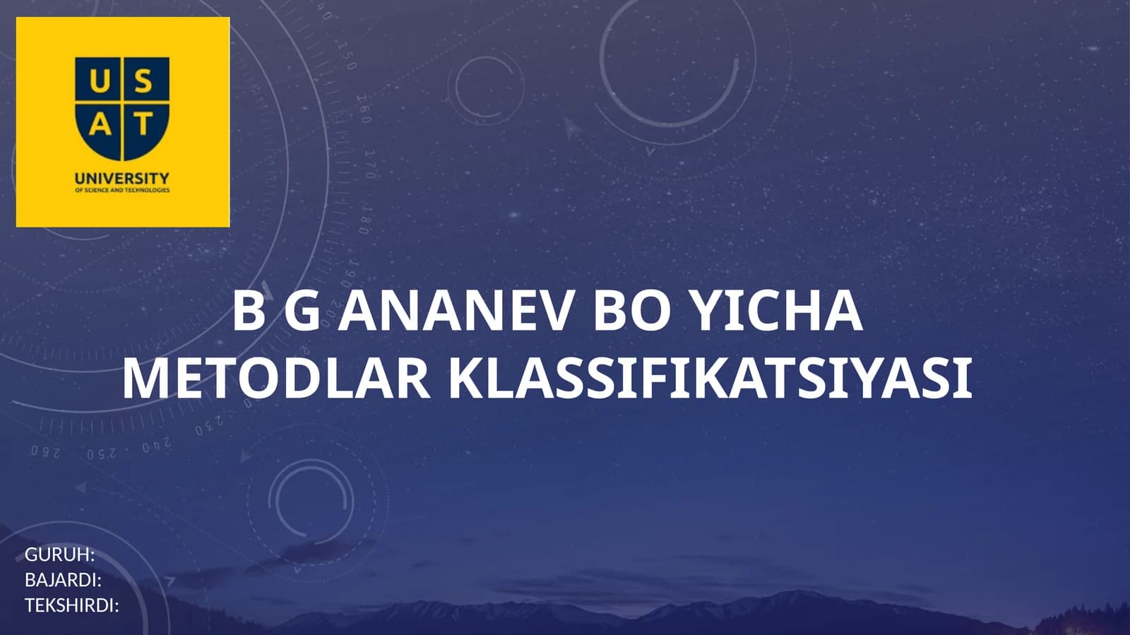 B.G.Ananyev bo’yicha metodlar klassifikatsiyasi