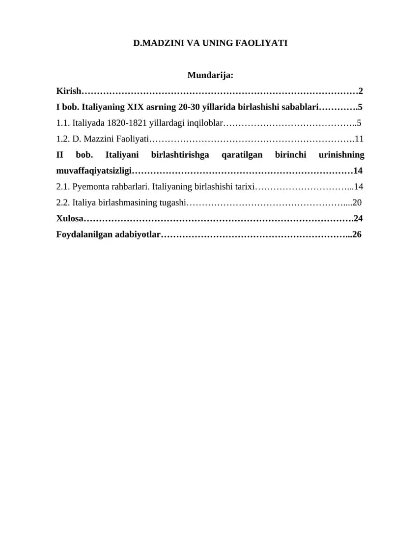 D.MADZINI VA UNING FAOLIYATI