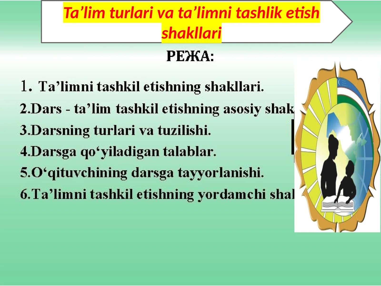 Ta’lim turlari va ta’limni tashkil etish shakllari