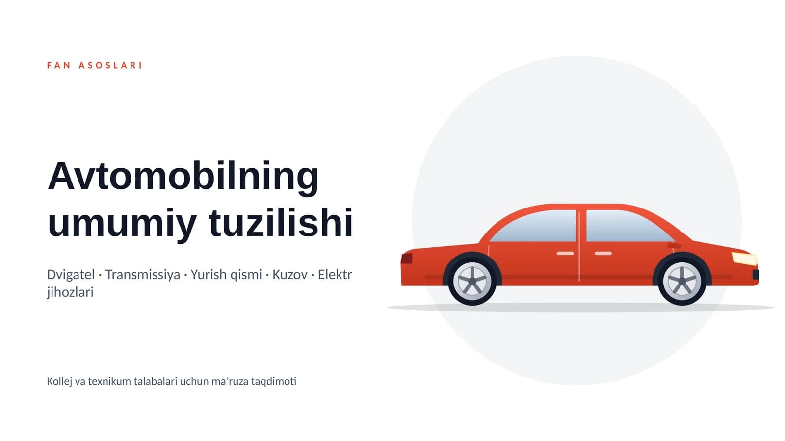 Avtomobilning umumiy tuzilishi taqdimot