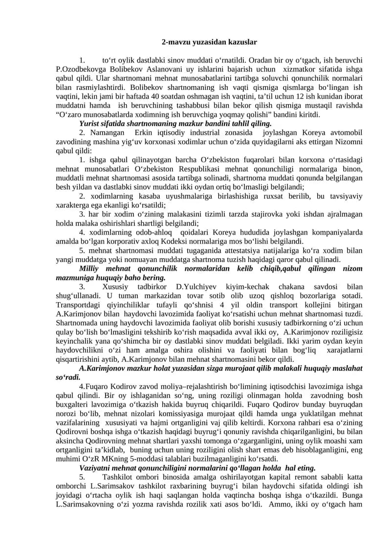 2-mavzu yuzasidan kazuslar