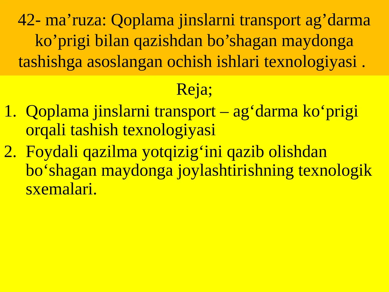 Qoplama jinslarni transport – ag‘darma ko‘prigi orqali tashish texnologiyasi