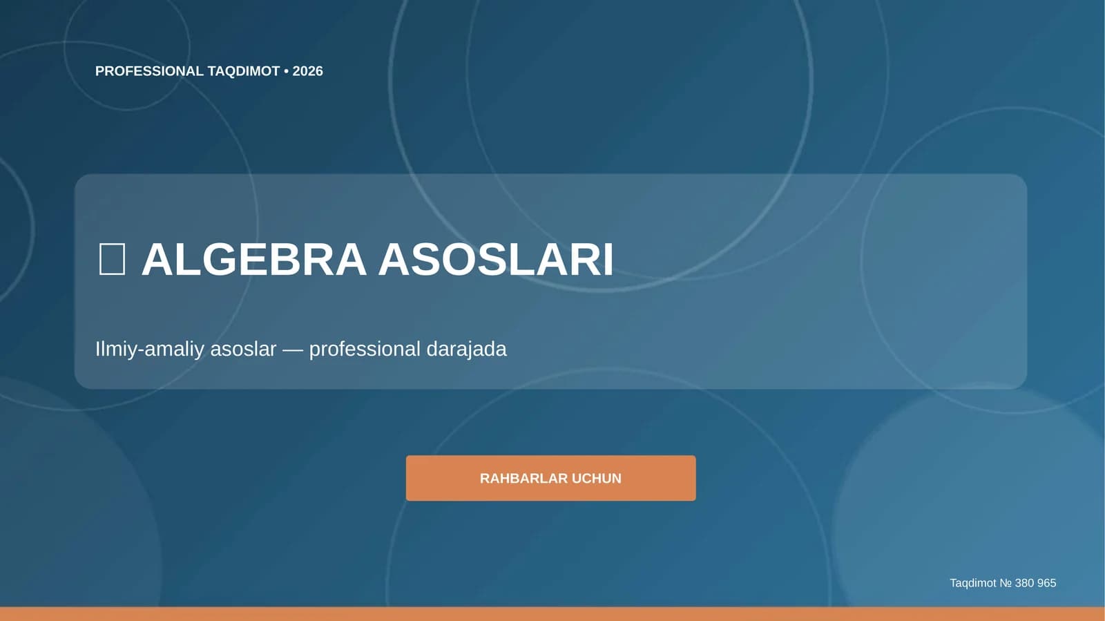 Algebra asoslari: ilmiy-amaliy asoslar (professional darajada) [rahbarlar uchun]