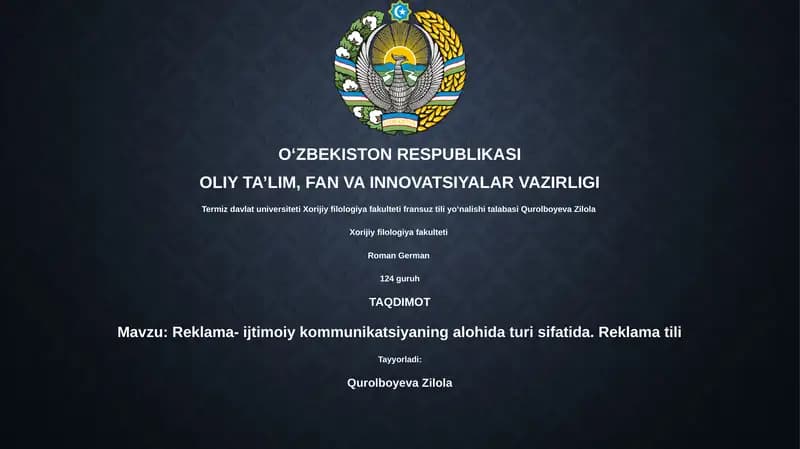 Reklama- ijtimoiy kommunikatsiyaning alohida turi sifatida. Reklama tili