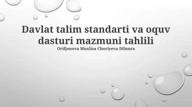 Davlat talim standarti va oquv dasturi mazmuni tahlili