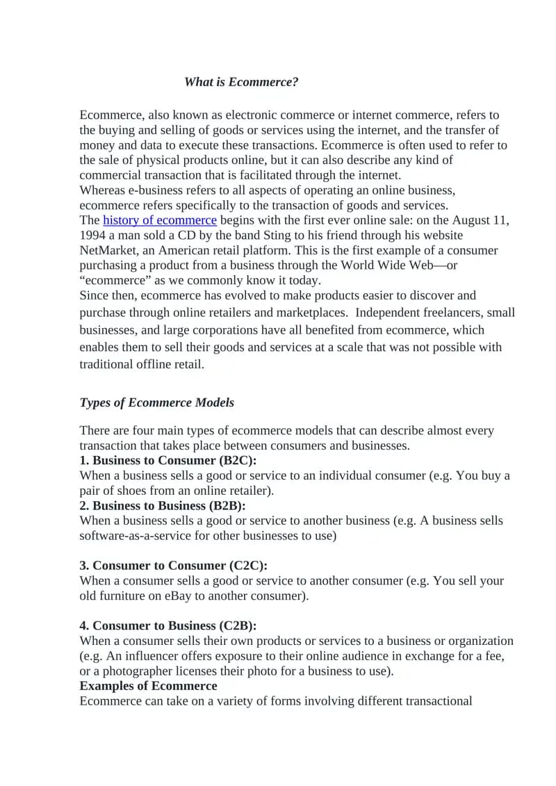 Types of Ecommerce Models