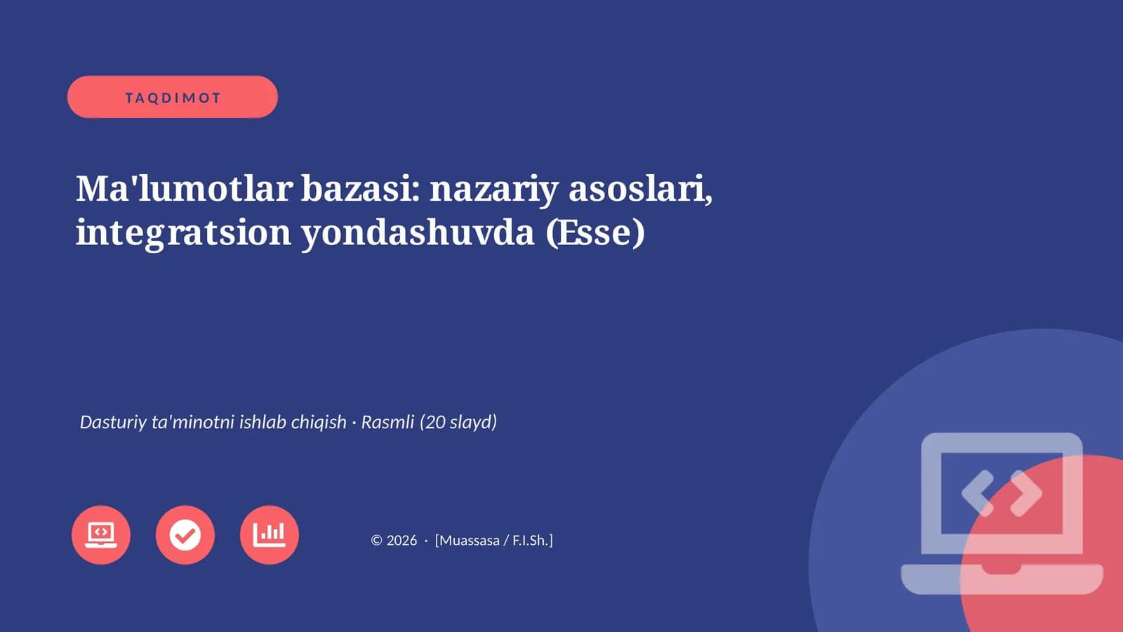 Ma'lumotlar bazasi: nazariy asoslari, integratsion yondashuvda (Esse)