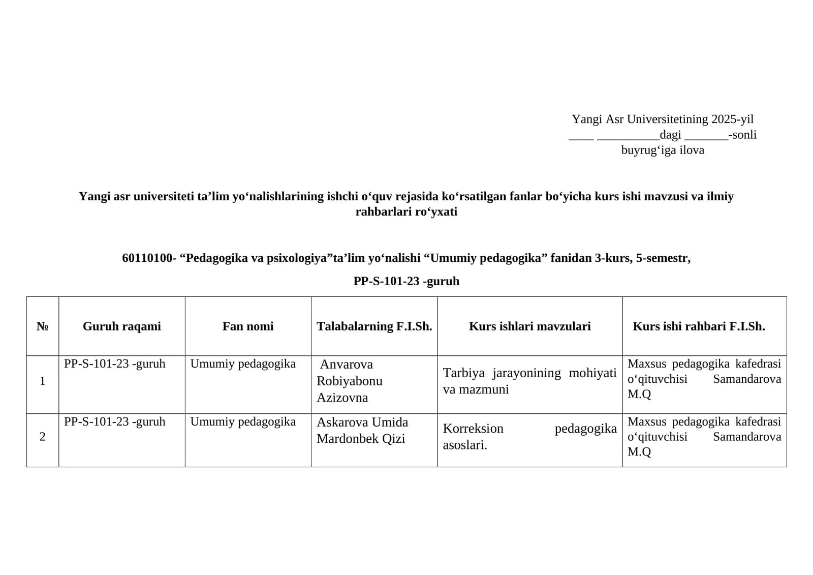Umumiy pedagogika kurs ishi