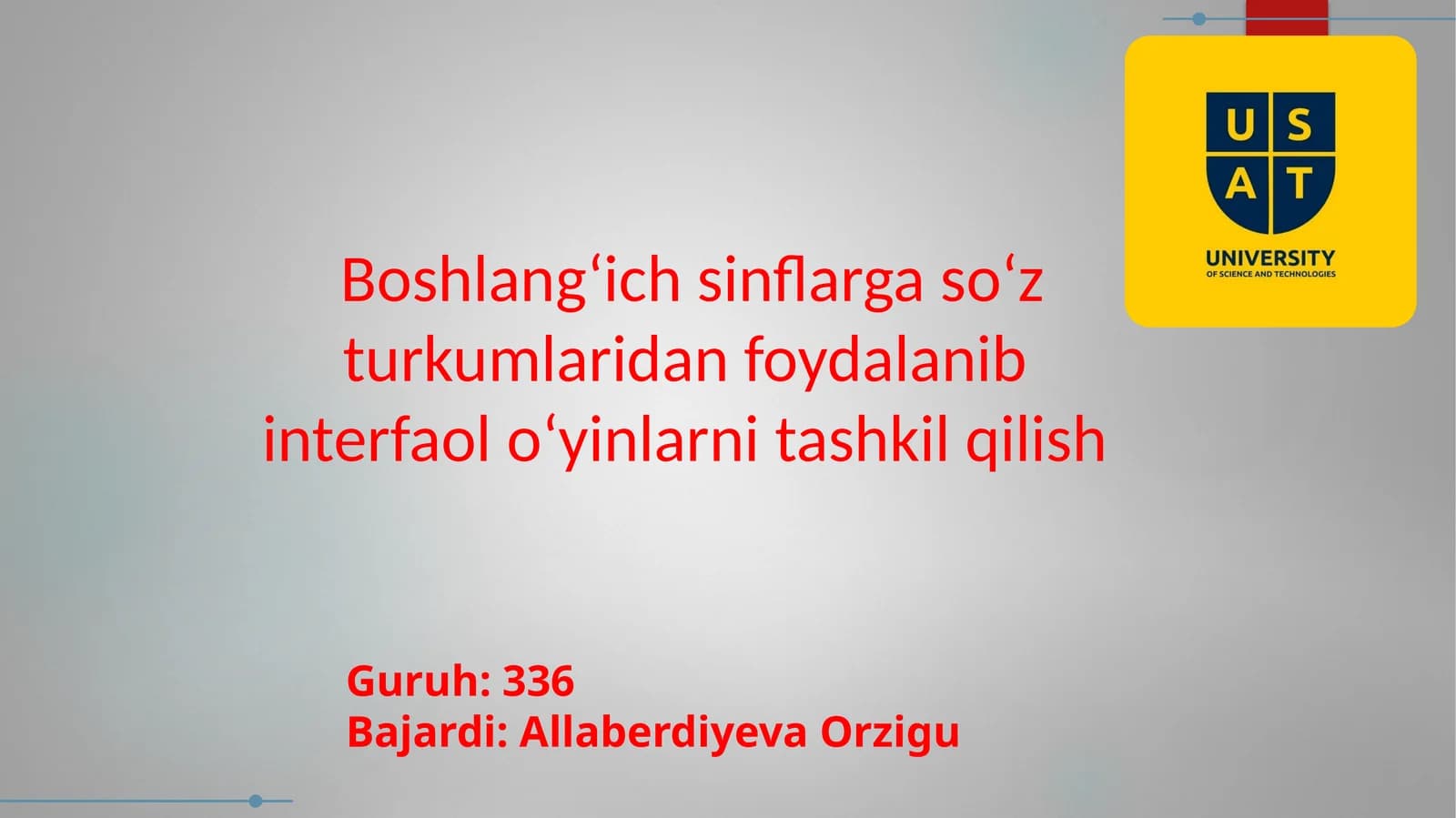 Boshlang‘ichsinflargaso‘zturkumlaridanfoydalanibinterfaolo‘yinlarnitashkilqilish