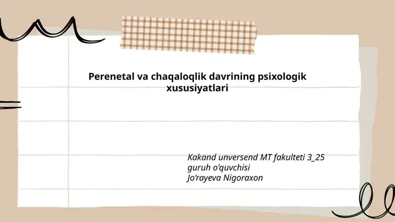 Perenetal va chaqaloqlik davrining psixologik xususiyatlari