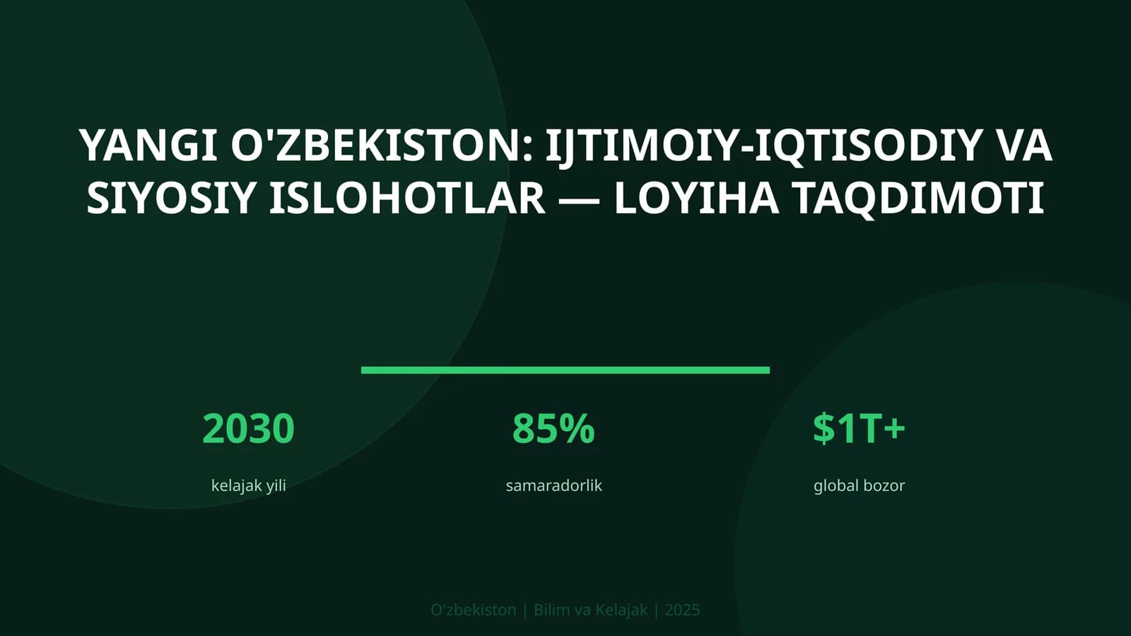 Yangi O'zbekiston: Ijtimoiy-iqtisodiy va siyosiy islohotlar — loyiha taqdimoti