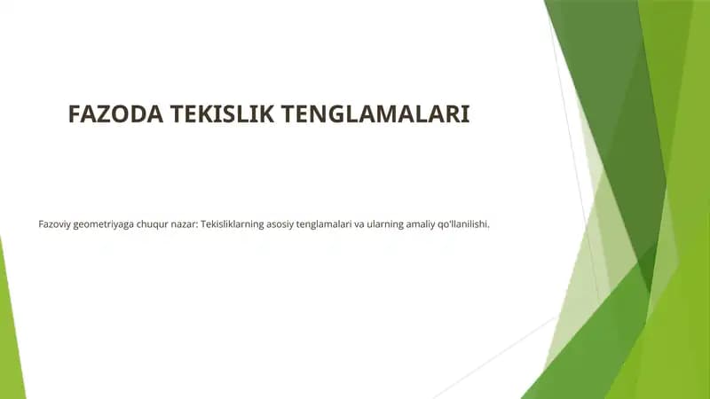 FAZODA TEKISLIK TENGLAMALARI