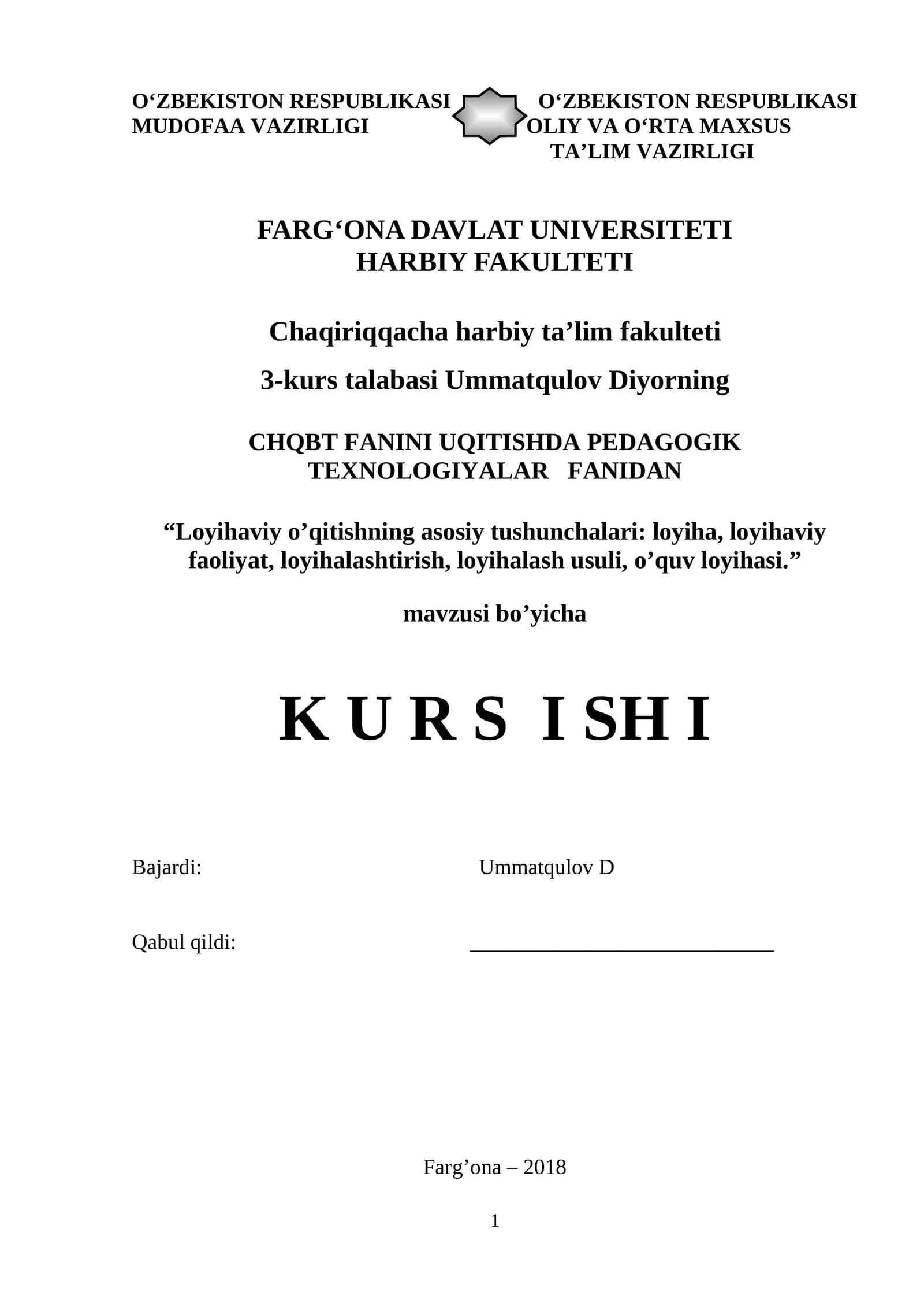 "Loyihaviy o’qitishning asosiy tushunchalari: loyiha, loyihaviy faoliyat, loyihalashtirish, loyihalash usuli, o’quv loyihasi."