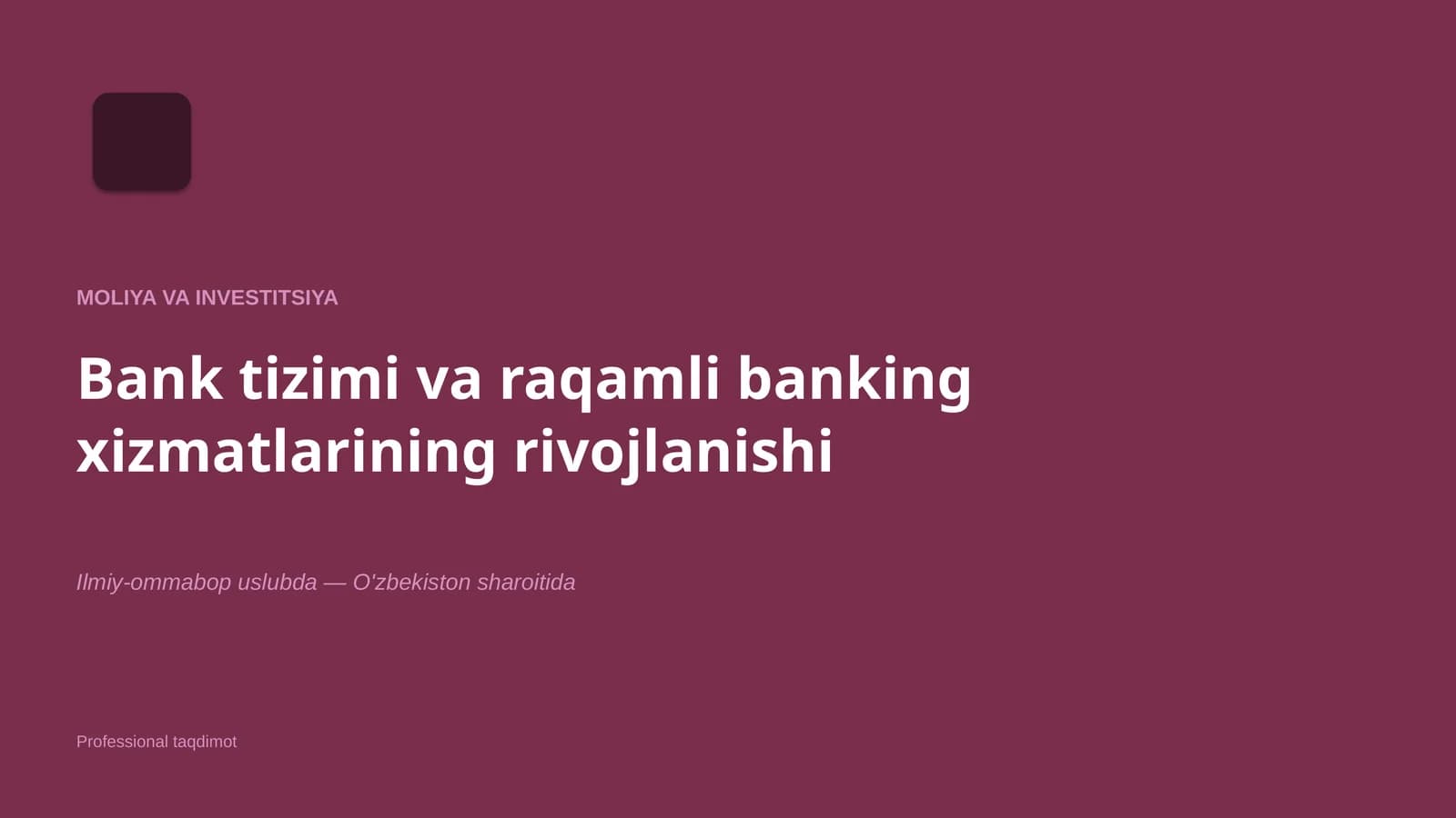 MOLIYA VA INVESTITSIYA