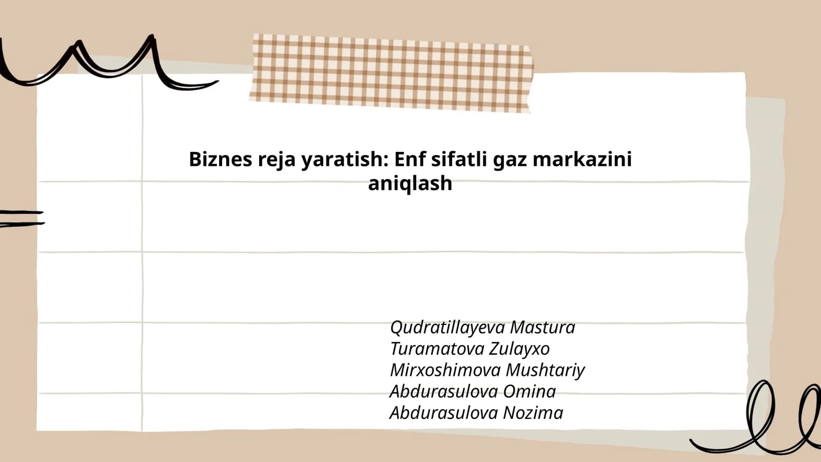 Biznes reja yaratish: Enf sifatli gaz markazini aniqlash
