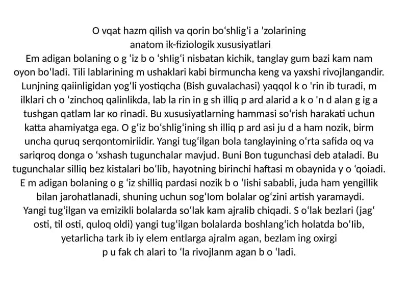 Anatomik-fiziologik xususiyatlar