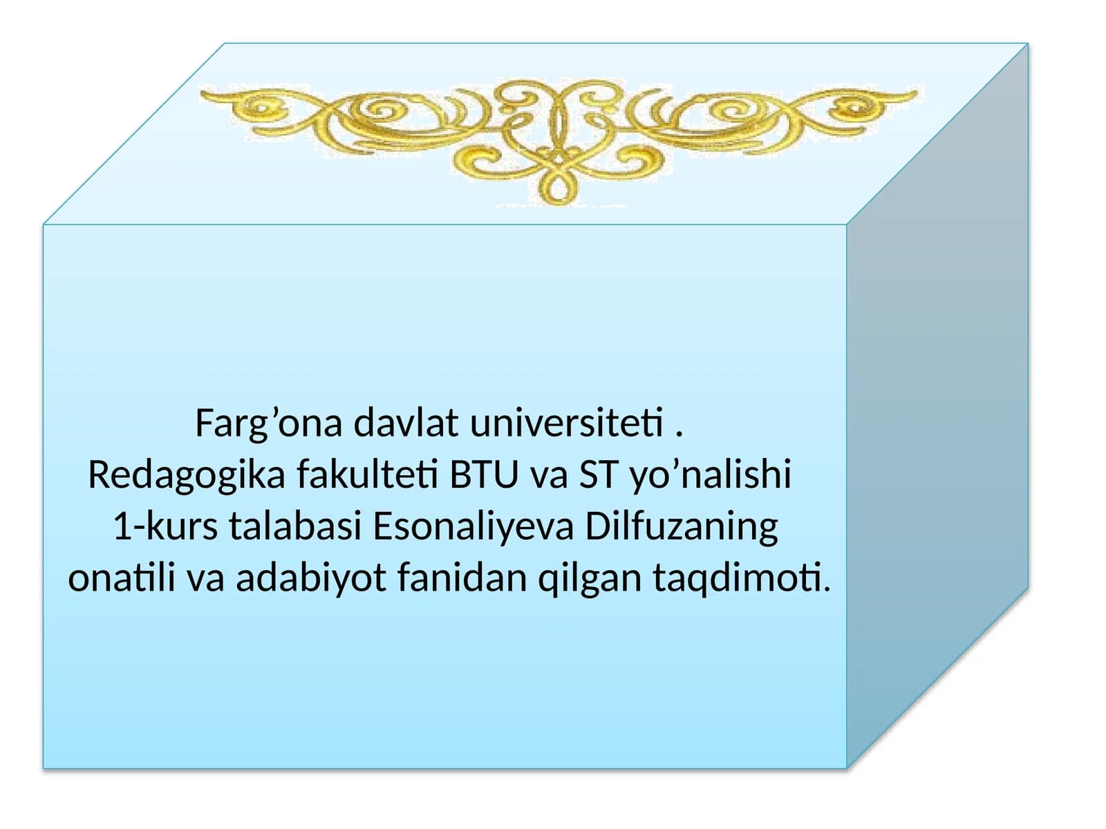 Esonaliyeva Dilfuzaning onatili va adabiyot fanidan qilgan taqdimoti