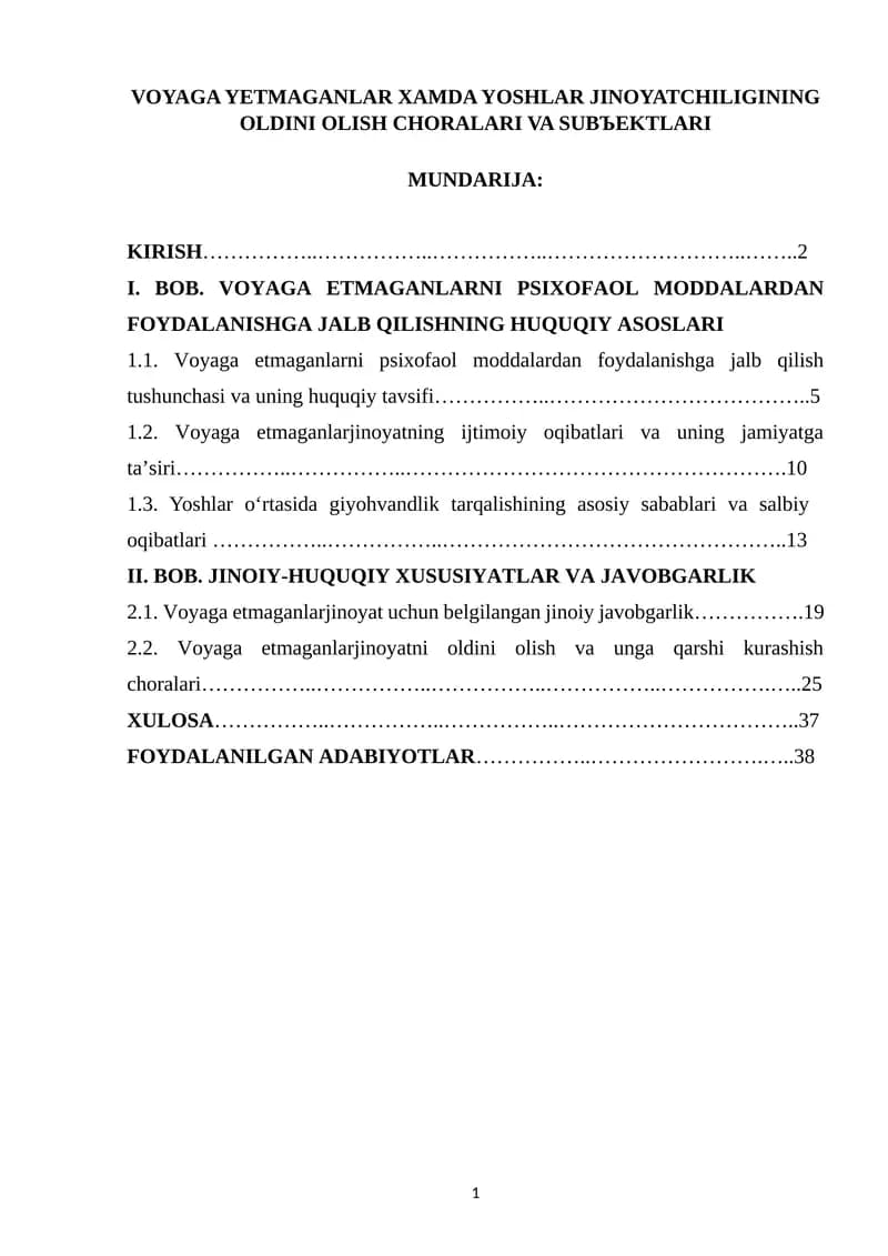 Voyaga Yetmaganlar va Yoshlar Jinoyatchiliginin Oldini Olish Choralari va Sub'ektlari