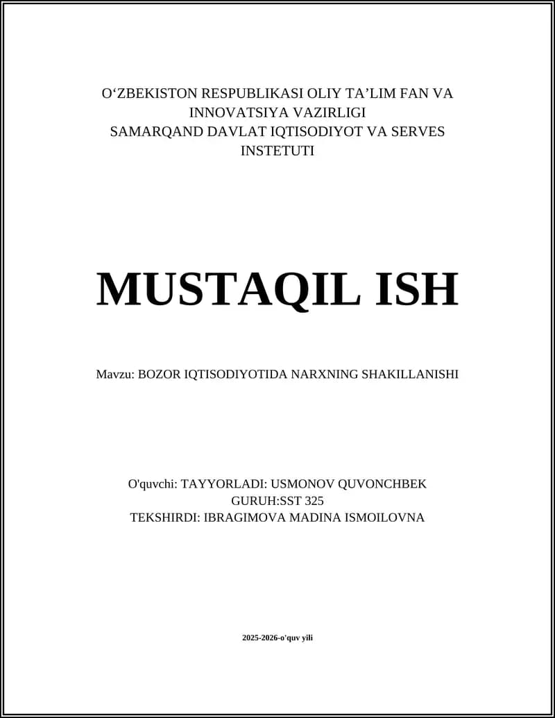 BOZOR IQTISODIYOTIDA NARXNING SHAKILLANISHI