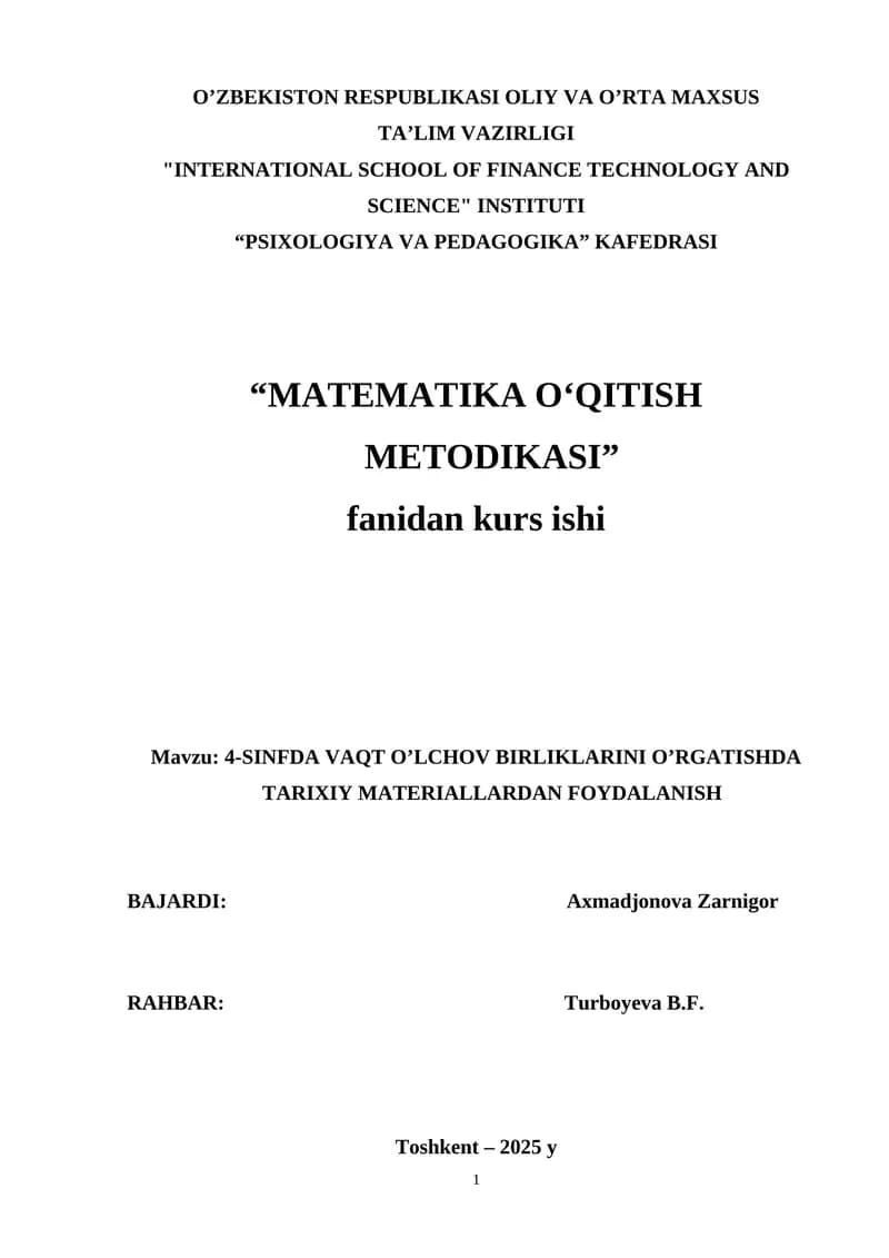 4-SINFDA VAQT O’LCHOV BIRLIKLARINI O’RGATISHDA TARIXIY MATERIALLARDAN FOYDALANISH.docx