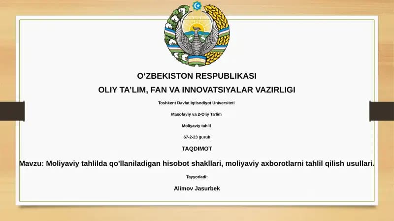 Moliyaviy Hisobot Formatlari va Maqsadi