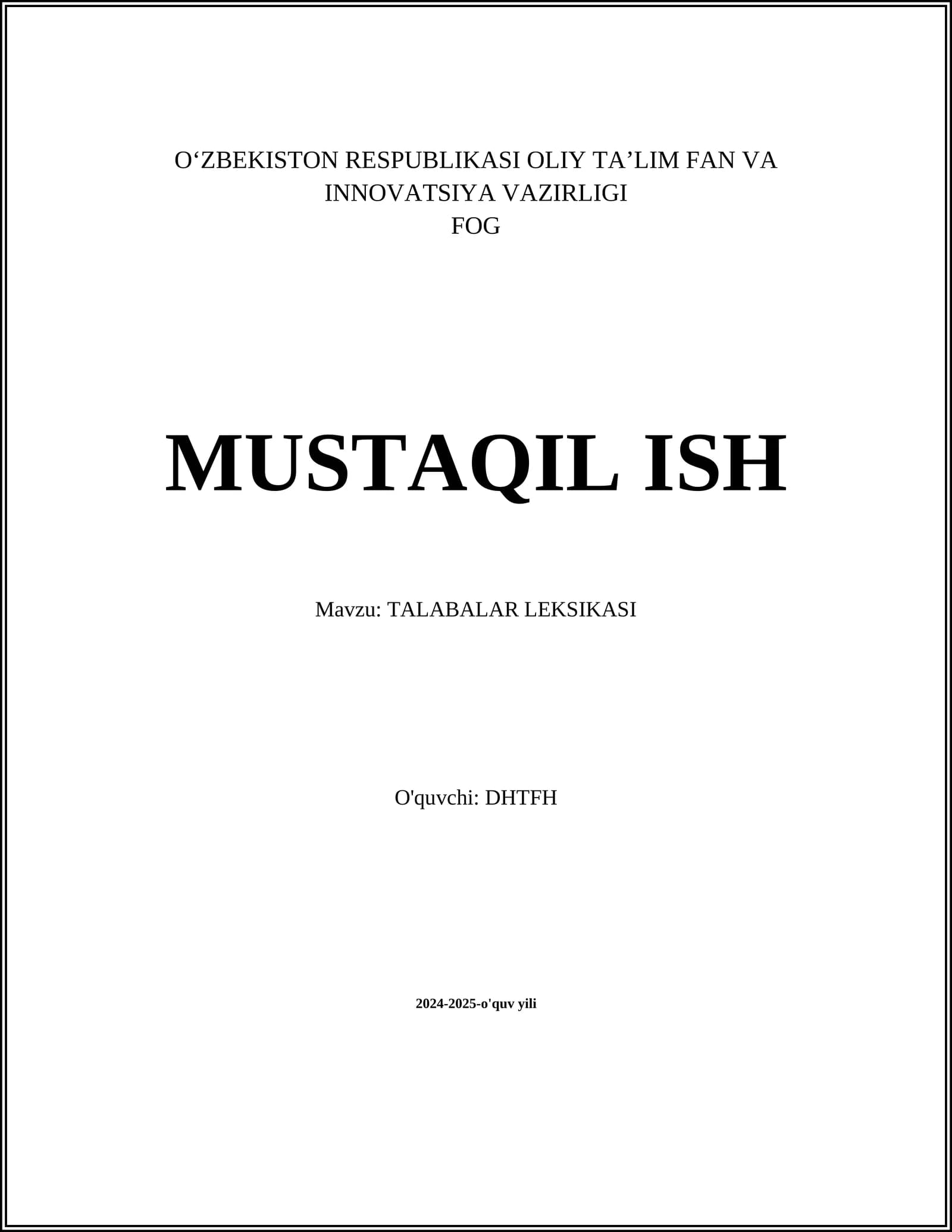 TALABALAR LEKSIKASI